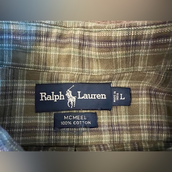 Polo Ralph Lauren Green Button Down Cotton McMeel Shirt L Vintage A25 - Picture 7 of 9